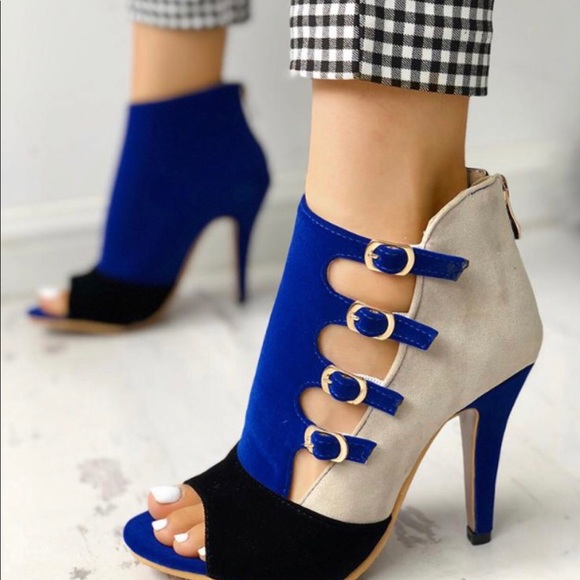 Colorblock splicing hollowout buckled thin heals - Picture 6 of 6